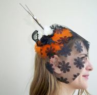 Orange Feather and Black Tulle Fascinator